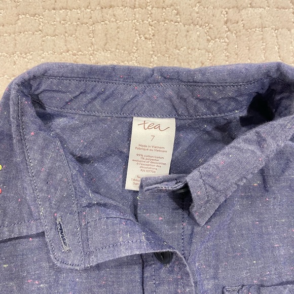Tea Collection Embroidered Chambray Shirt Dress sz 7 - Picture 5 of 6
